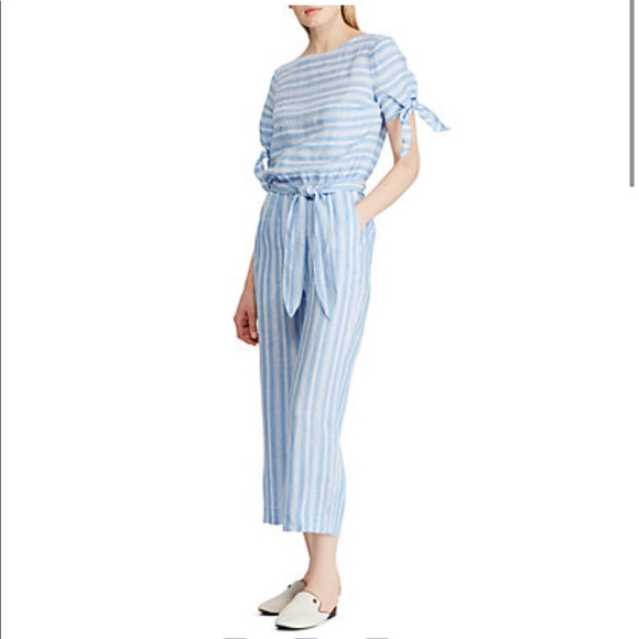 Lauren Ralph Lauren Ansley Striped Linen Jumpsuit. - Picture 3 of 16